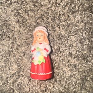 Vibrant Red Ceramic Girl thimble Figurine with Floral Details